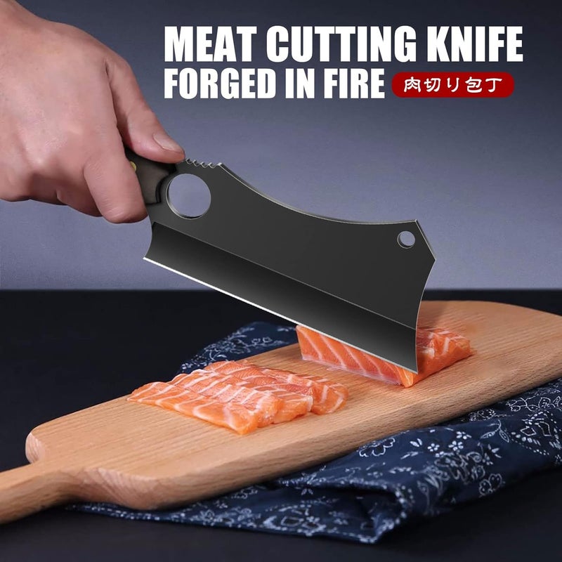 ROCOCO Butcher Meat Cleaver Knife - Hand Forged Meat Cutting Knife with Sheath Outdoor BBQ Camping Birthday Christmas Gift Idea Men Black 5.9" - Image 5